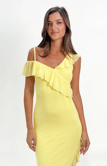 Everleene Ruffle Mesh Midi Dress | Yellow