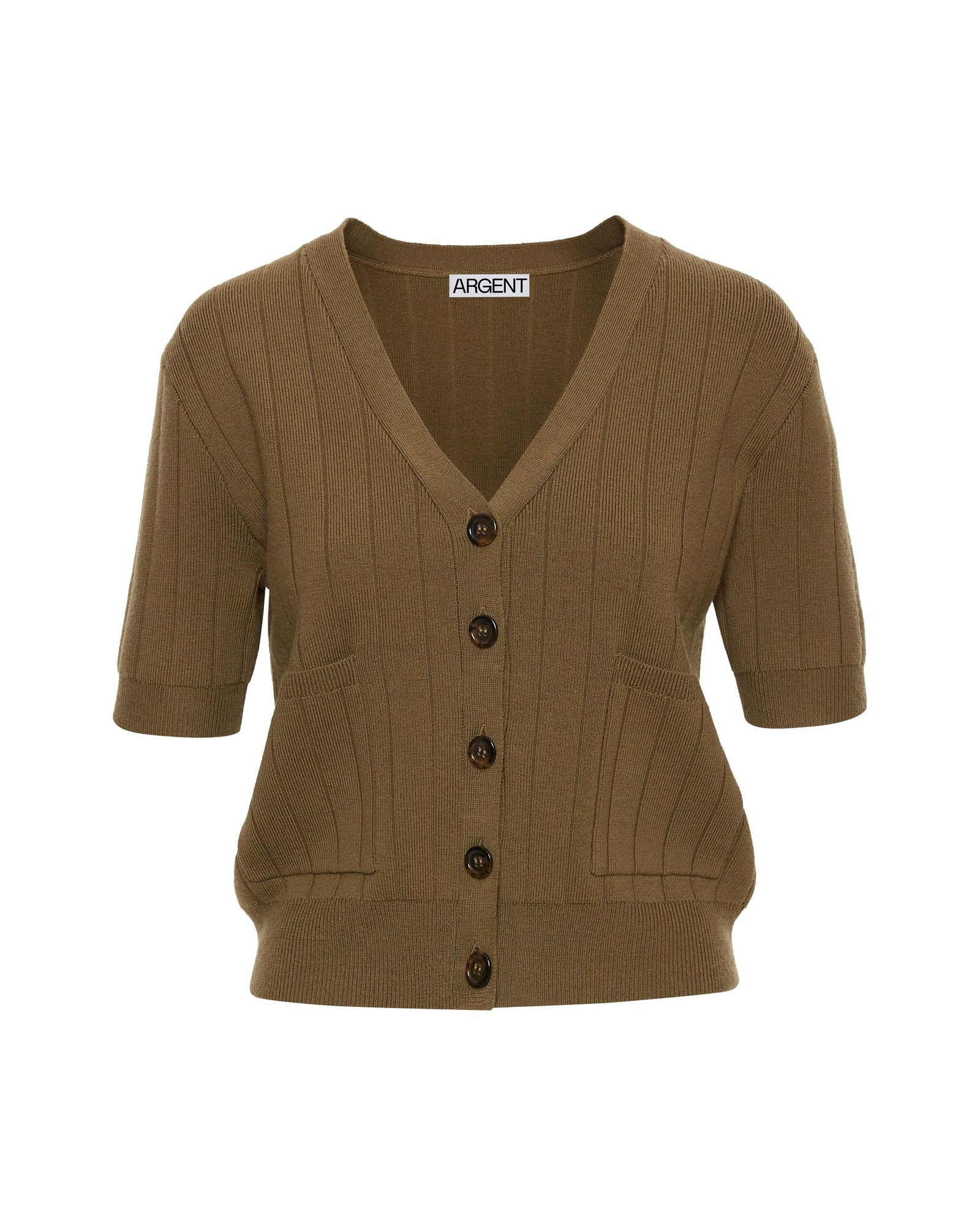 Everyday Shortsleeve Cardigan in Merino Wool | Khaki Green