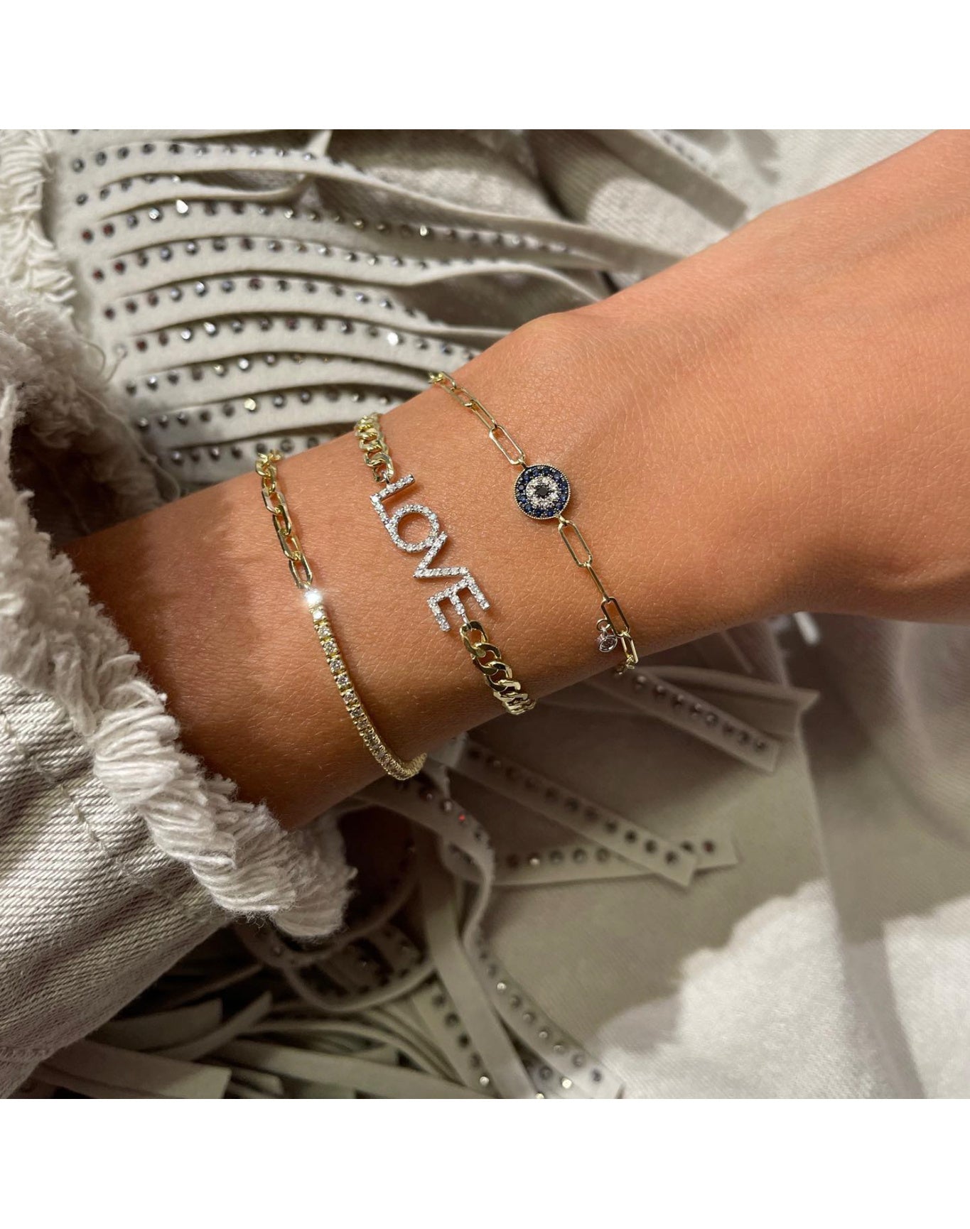 Evil Eye Paperclip Bracelet | 14K Two Tone Gold