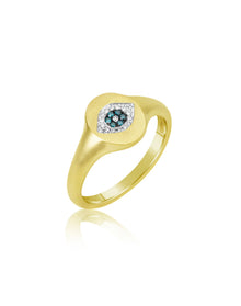 Evil Eye Signet Diamond Ring | 14K Yellow Gold