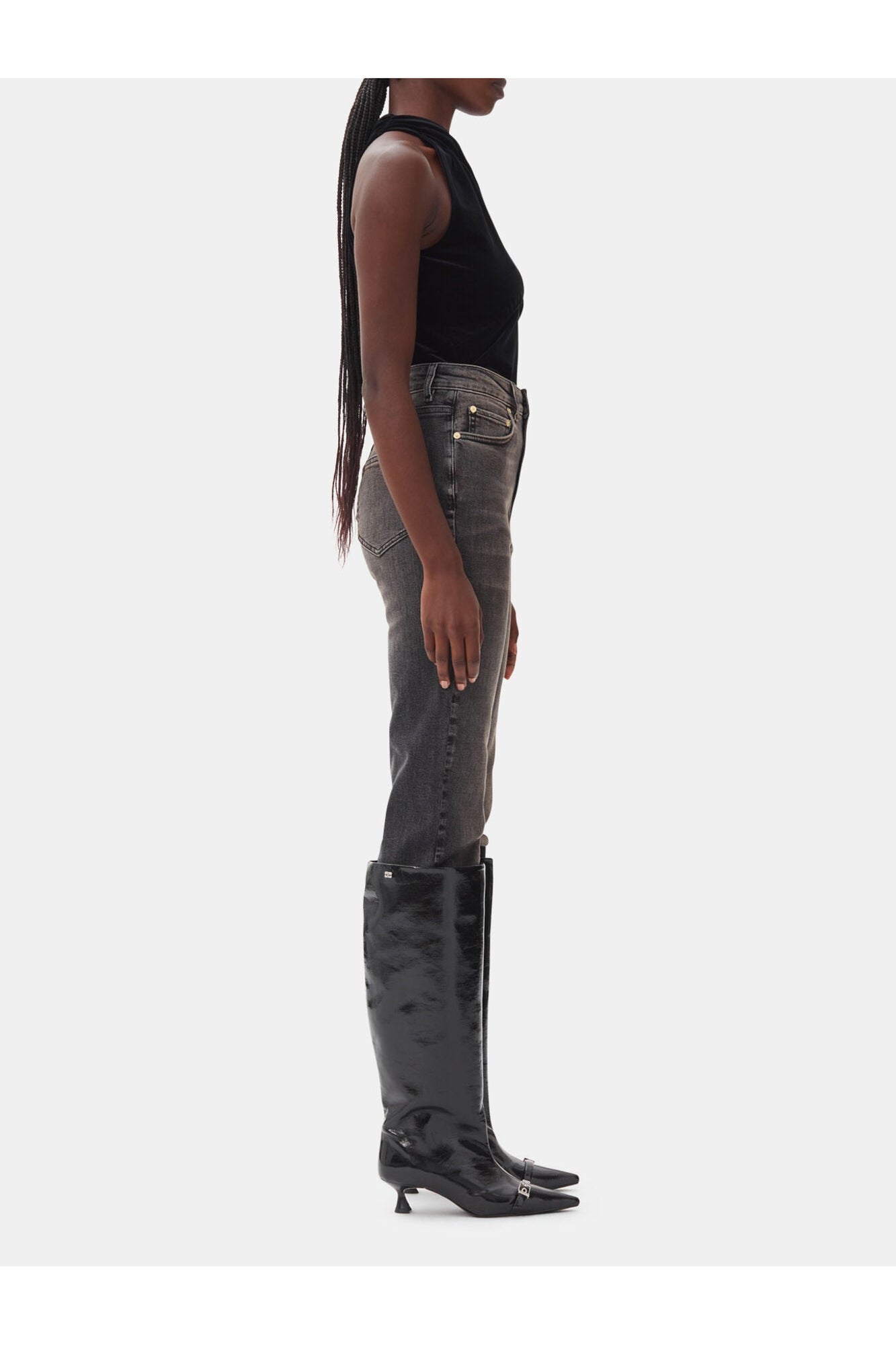 Eyelets Slouchy High Shaft Boots | Black