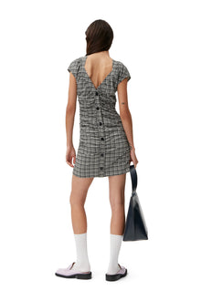 Stretch Seersucker Open Back Mini Dress | Mini Check Black