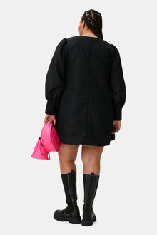 Jacquard Organza A-shaped Mini Dress | Black