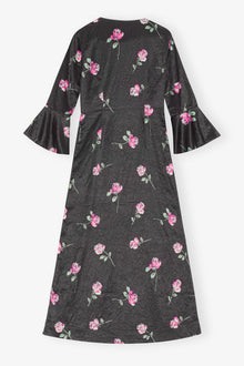 Crinkled Satin U-neck Long Dress | Black