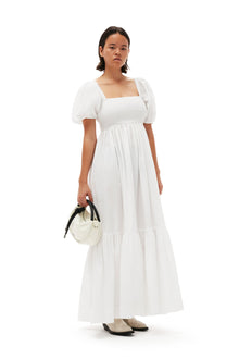 Cotton Poplin Smock Maxi Dress | Bright White