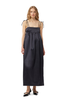 Double Satin String Long Dress | Black
