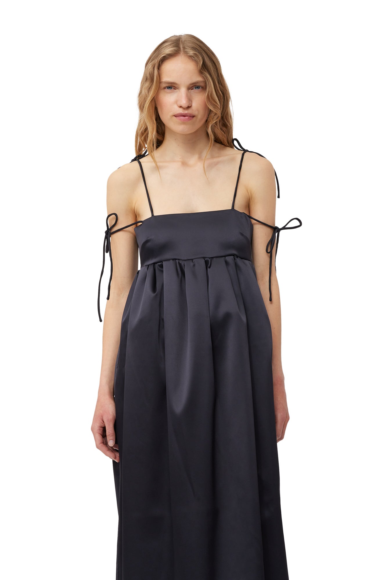 Double Satin String Long Dress | Black