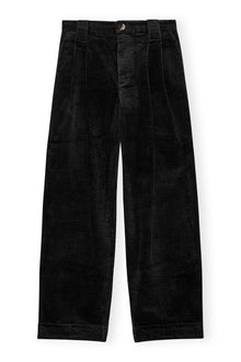 Corduroy Loose Fit Mid Waist Pleat Pants | Black
