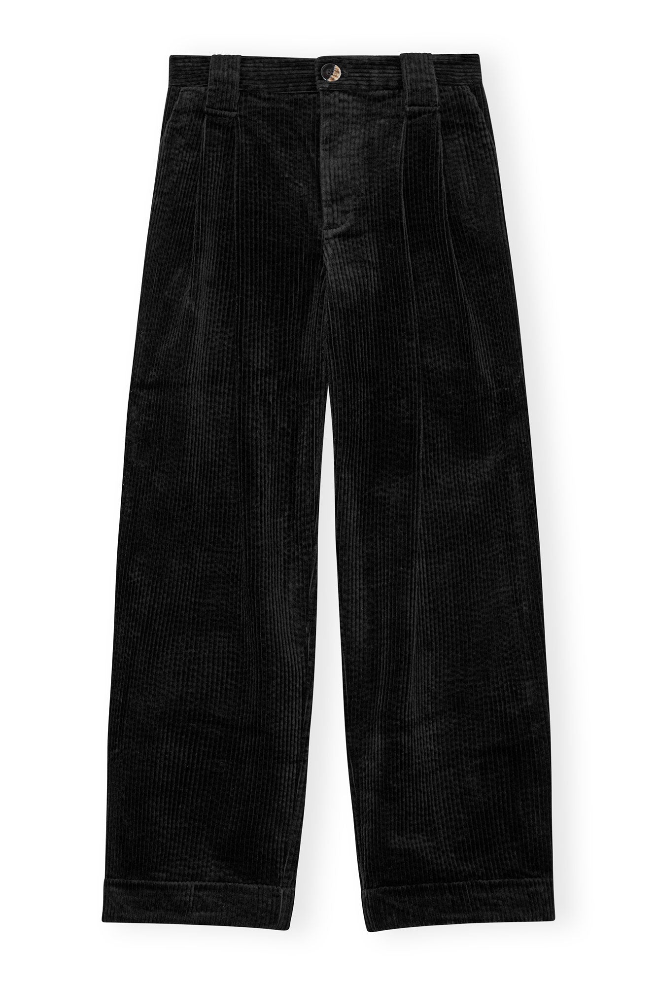 Corduroy Loose Fit Mid Waist Pleat Pants | Black