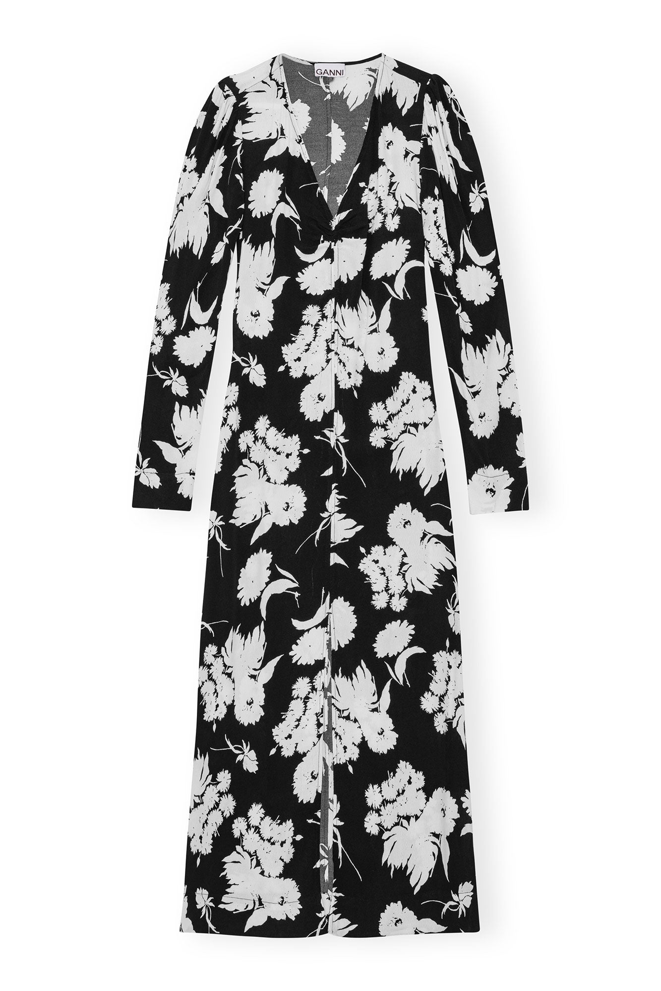 Printed Crepe V-neck Dress | Black