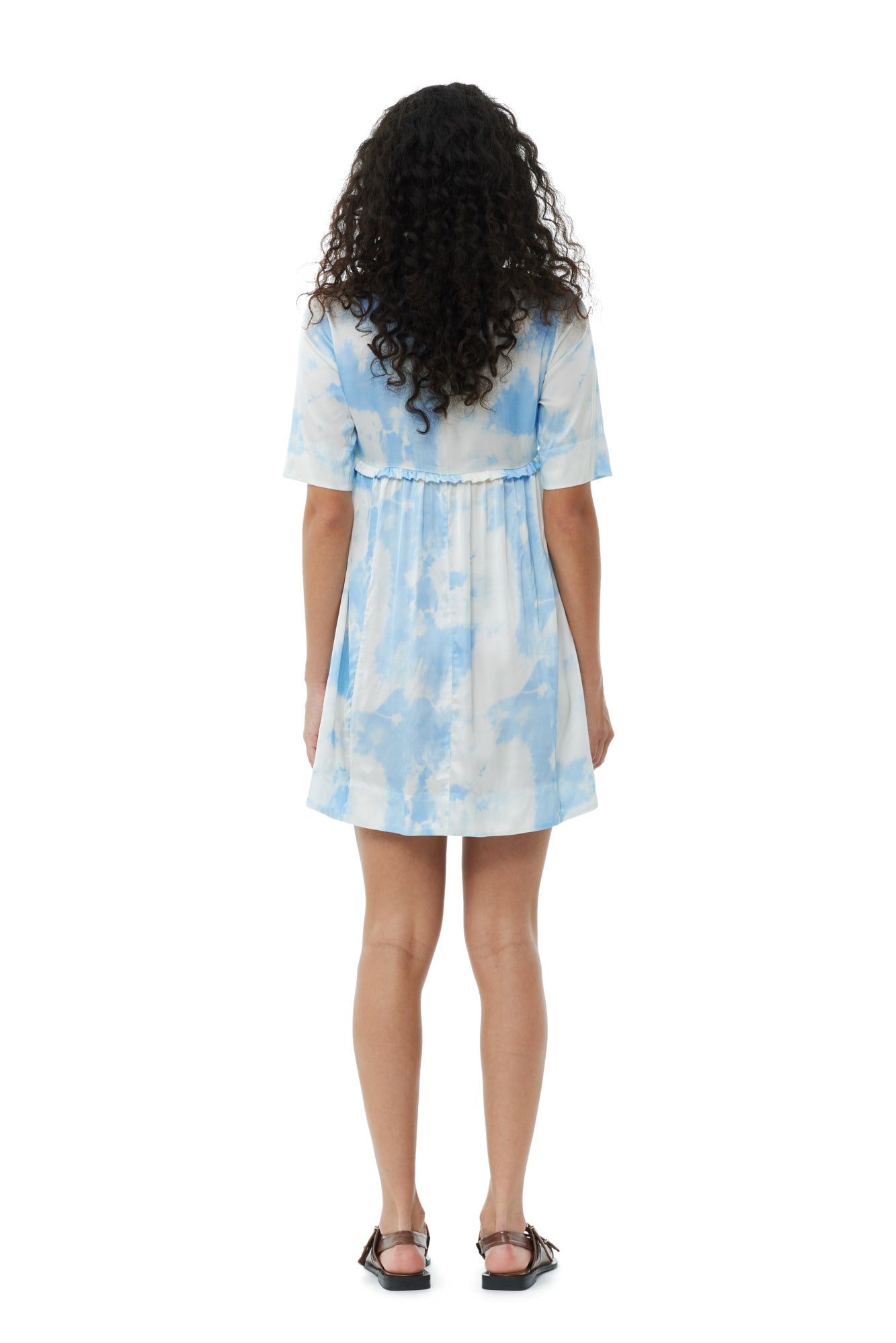 Printed Satin Short Sleeve Mini Dress | Powder Blue