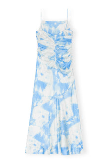 Printed Satin Ruched Long Slip Dress | Powder Blue