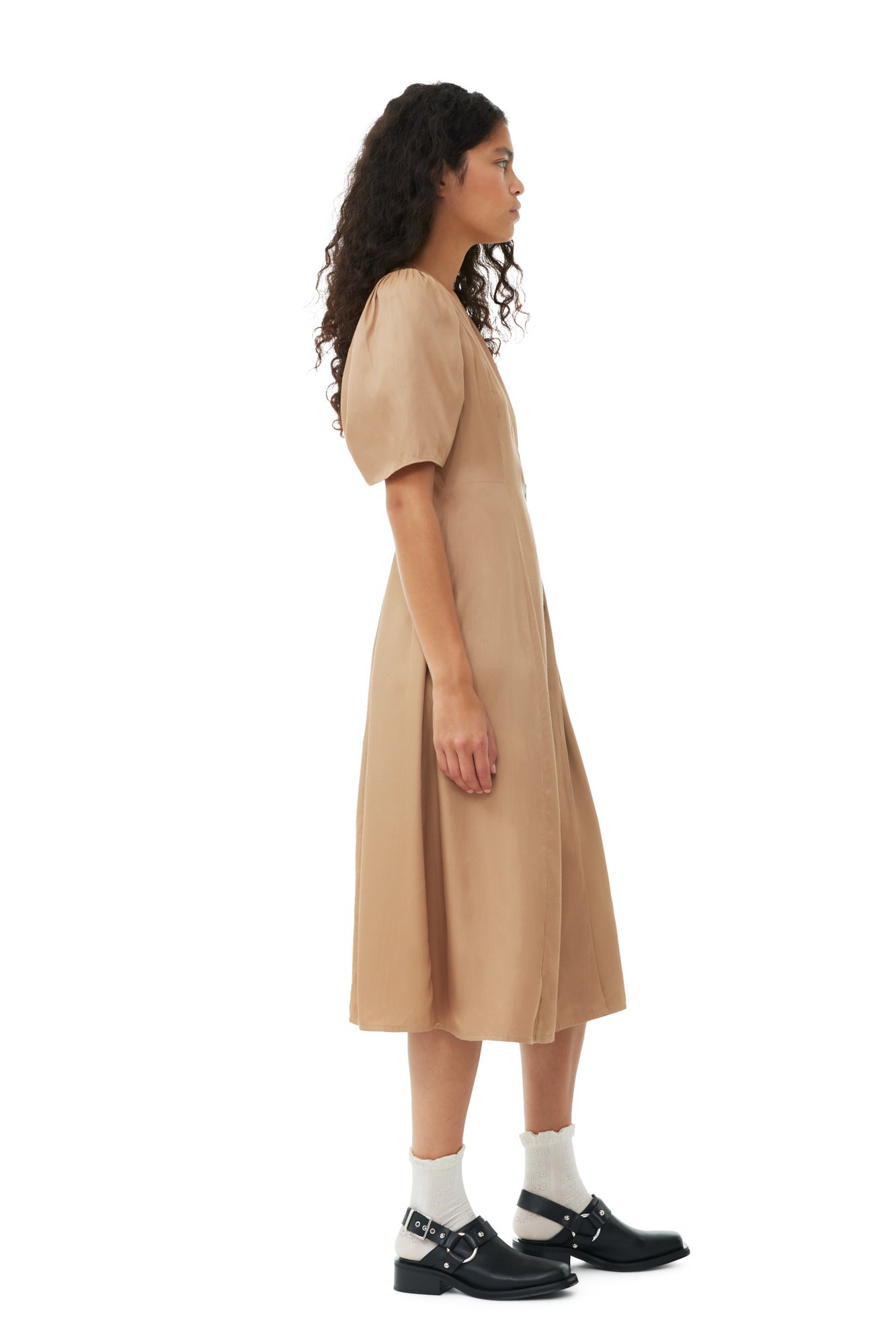 Viscose Twill Wrap Midi Dress | Tiger's Eye