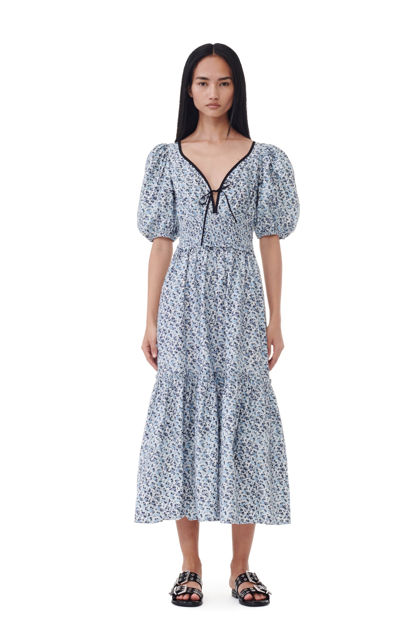 Printed Cotton Long Smock Dress | Glacier Lake