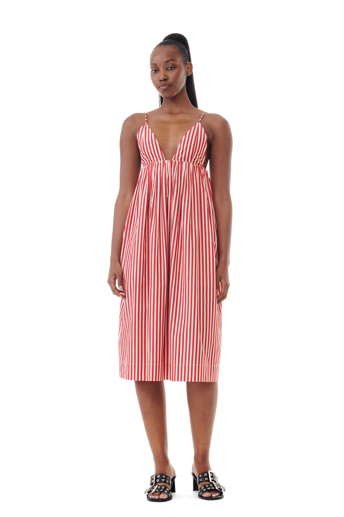 Stripe Cotton Strap Midi Dress | Barbados Cherry