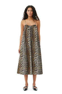 Printed Cotton Midi Strap Dress | Leopard