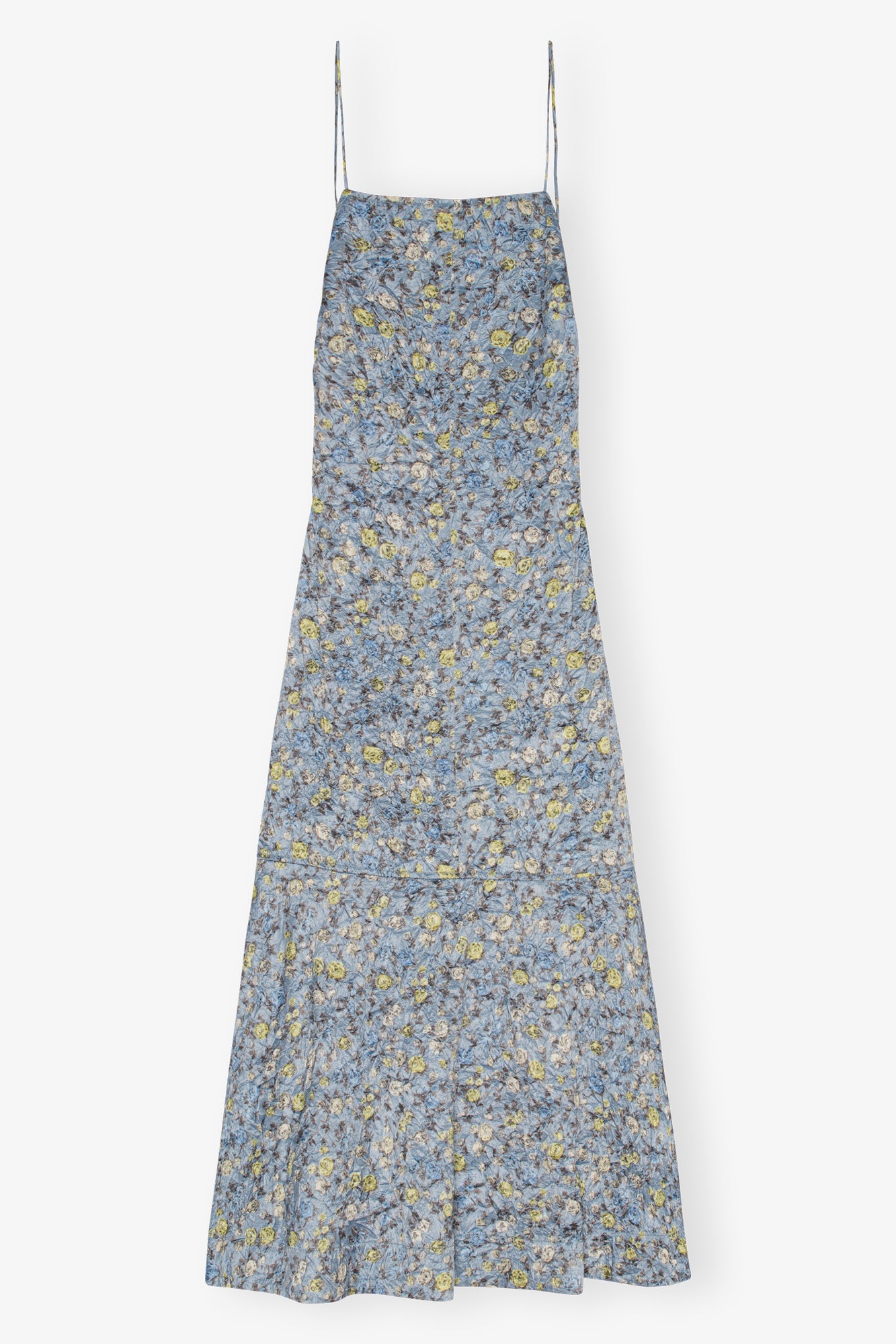 Crinkled Satin Open Back Long Slip Dress | Dusty Blue