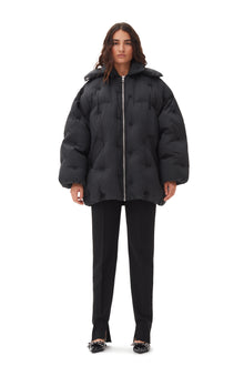 Nylon Tech Puffer Midi Jacket | Black