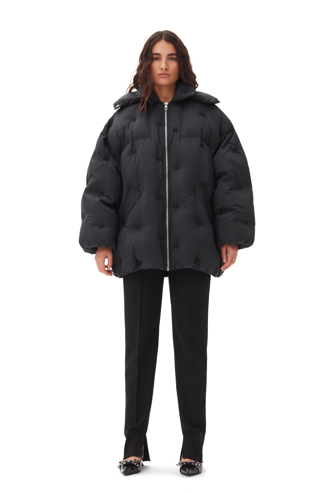 Nylon Tech Puffer Midi Jacket | Black