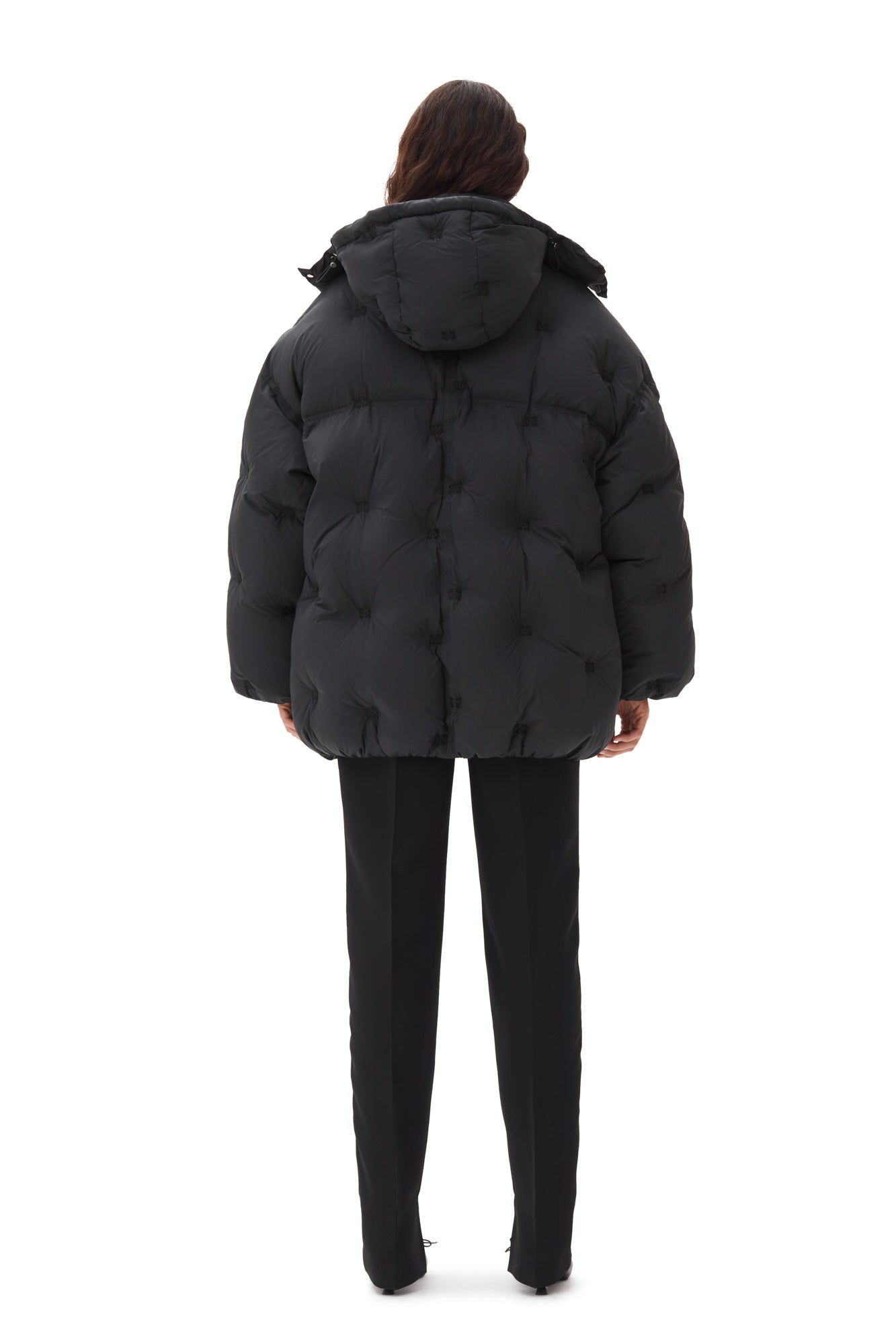 Nylon Tech Puffer Midi Jacket | Black