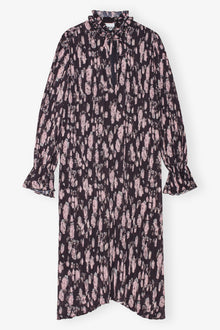 Pleated Georgette Ruffle Collar Midi Dress | Phantom