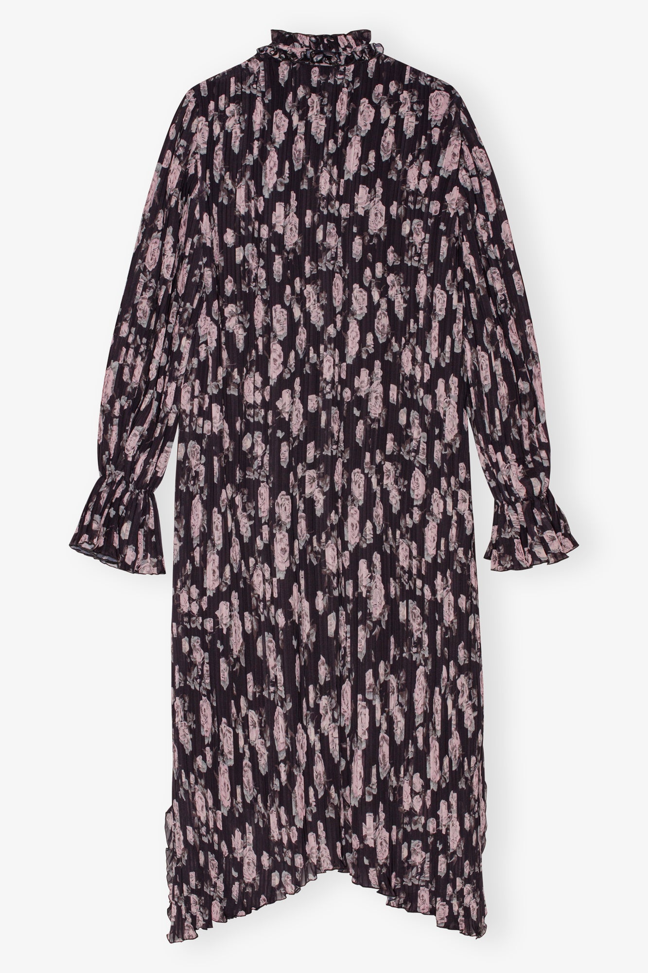 Pleated Georgette Ruffle Collar Midi Dress | Phantom