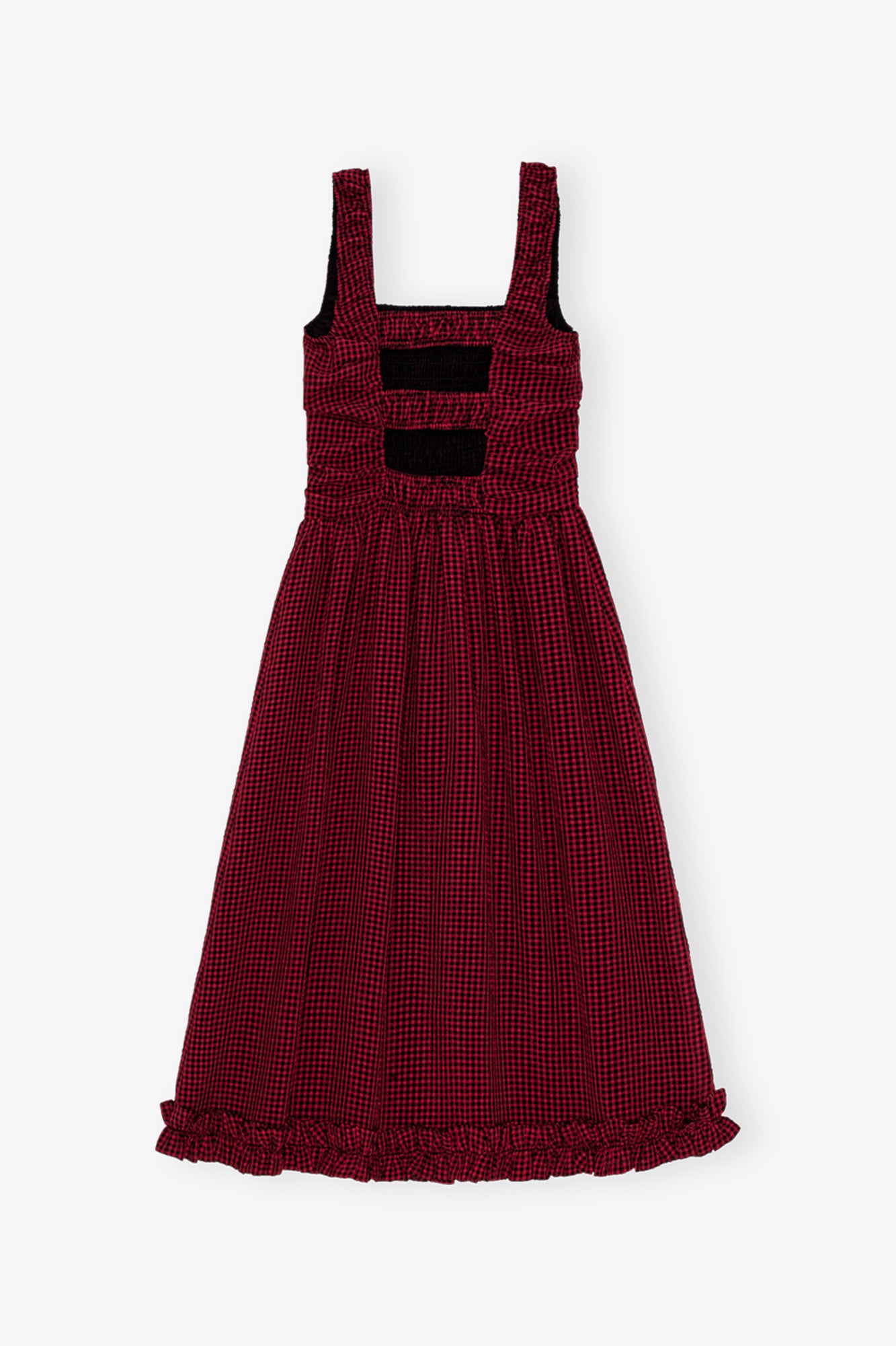 Sheer Fluid Check Midi Strap Smock Dress | Winery