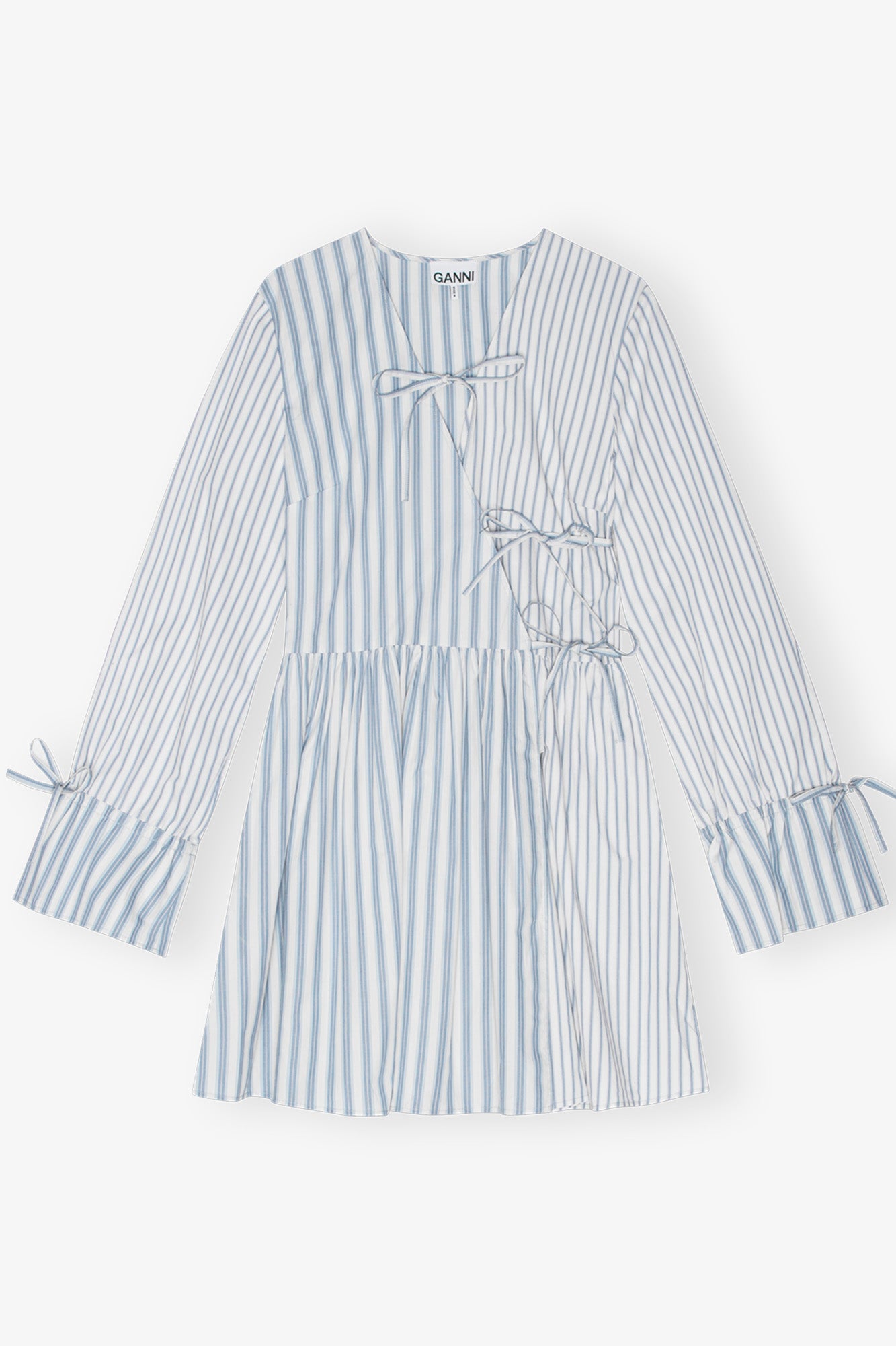 Stripe Cotton Mini Wrap Dress | Egret