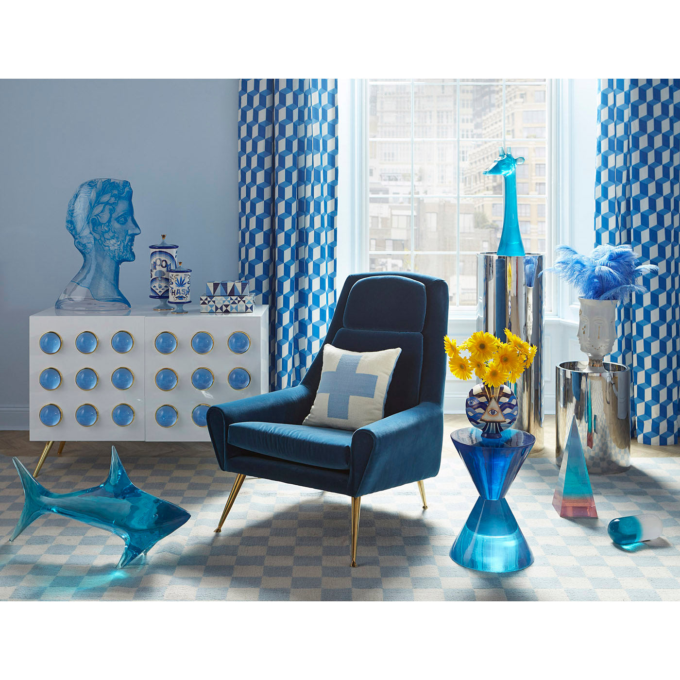 alphaville pedestal blue furniture decor collection - styled view