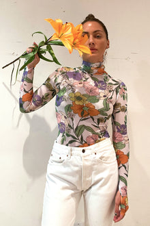 Zadie Power Mesh Turtleneck Top | Vintage Floral