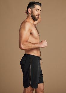 DALLAS SWIM SHORT - BLACK - TAN + LINES by Sivan Ayla