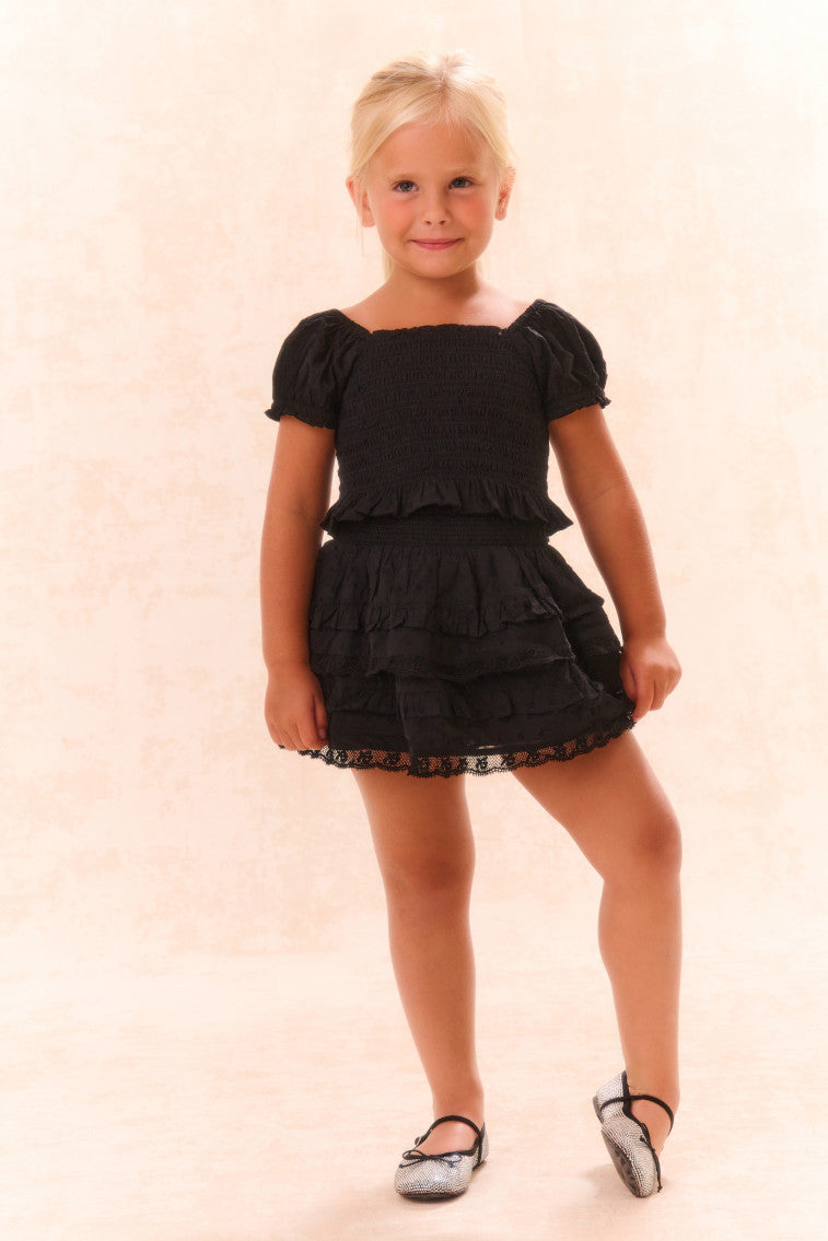 Girls Fabielle Cotton Ruffle Top | Black