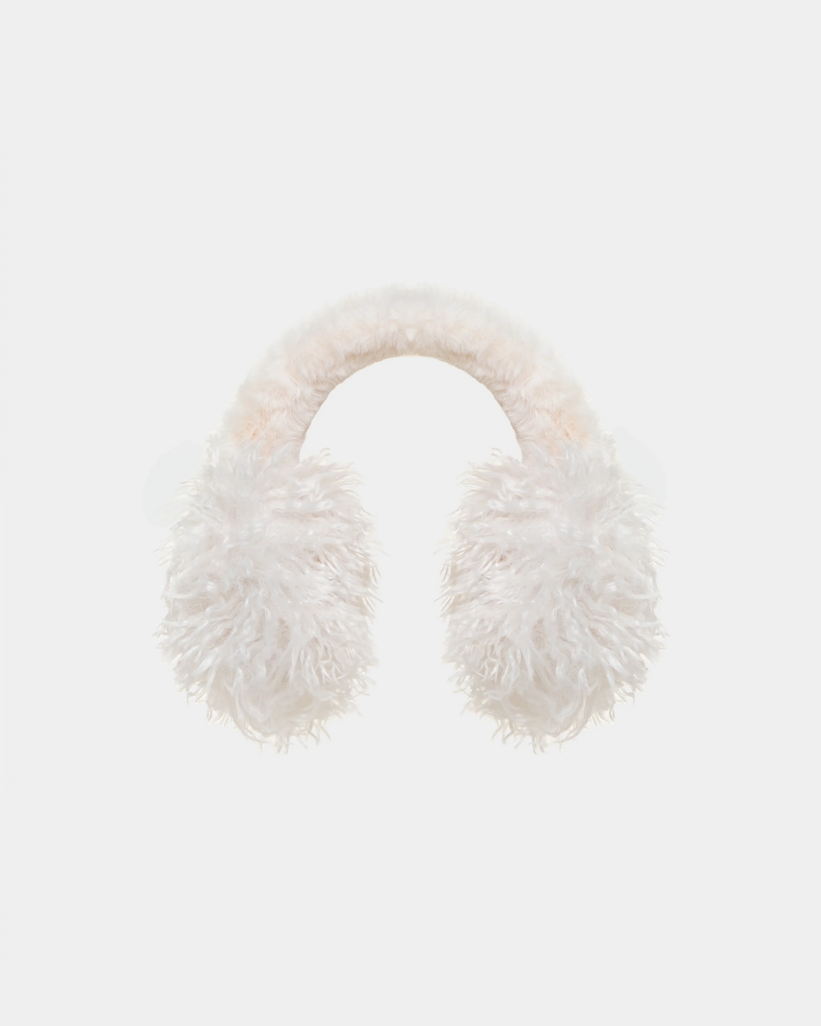 The Rudsak MUFF M - 8424515 Iceland earmuffs feature faux Mongolian fur with a soft, shaggy texture, adding après-ski glamour against a plain light background.