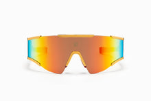 Unisex | Fleche Sunglass | Gold - Matte Gold - Matte Red | Dark Brown w/ Red Mirror