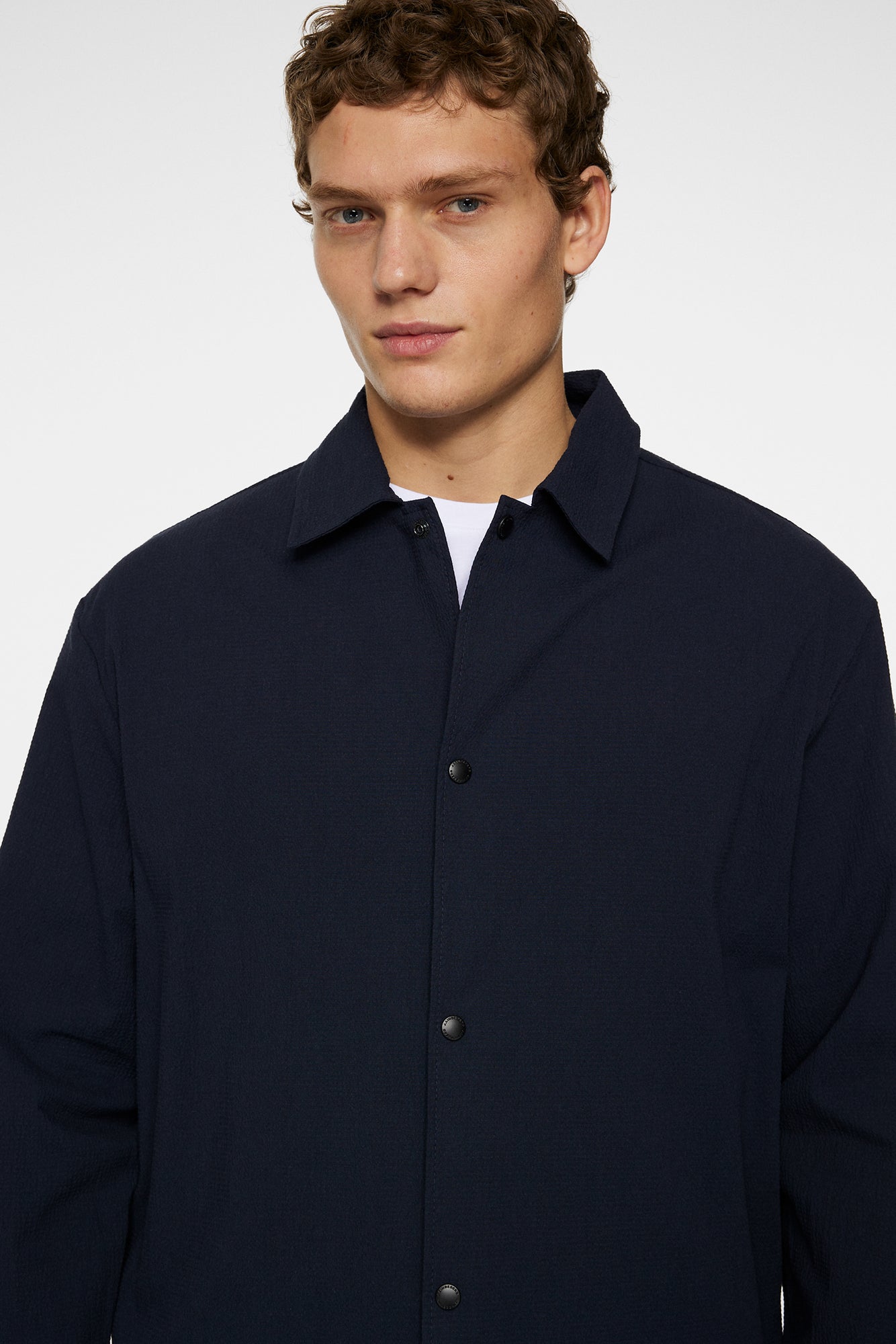 Men | Celian Seersucker Overshirt | JL Navy