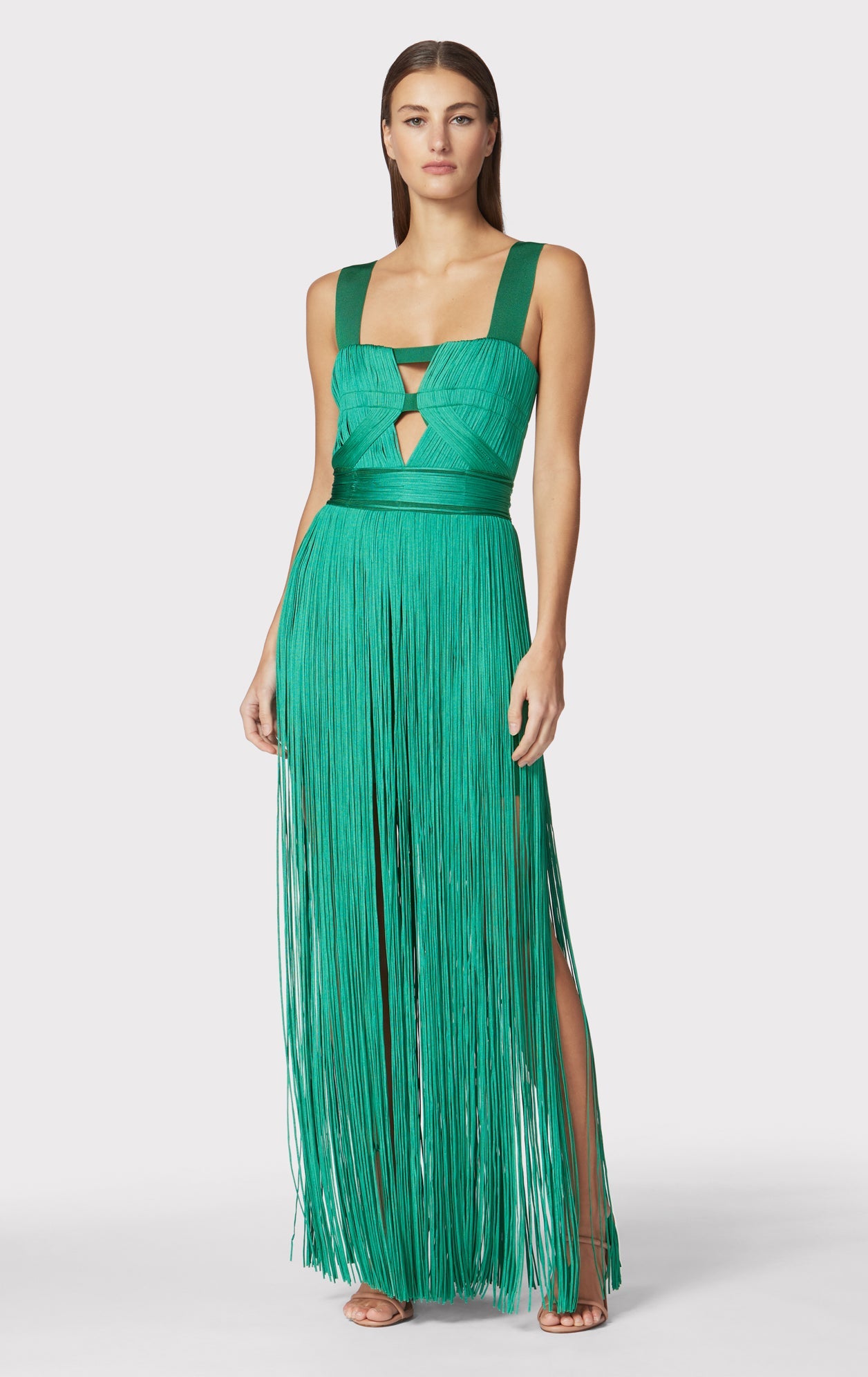 Contour Bust Wide Strap Fringe Gown | Cypress