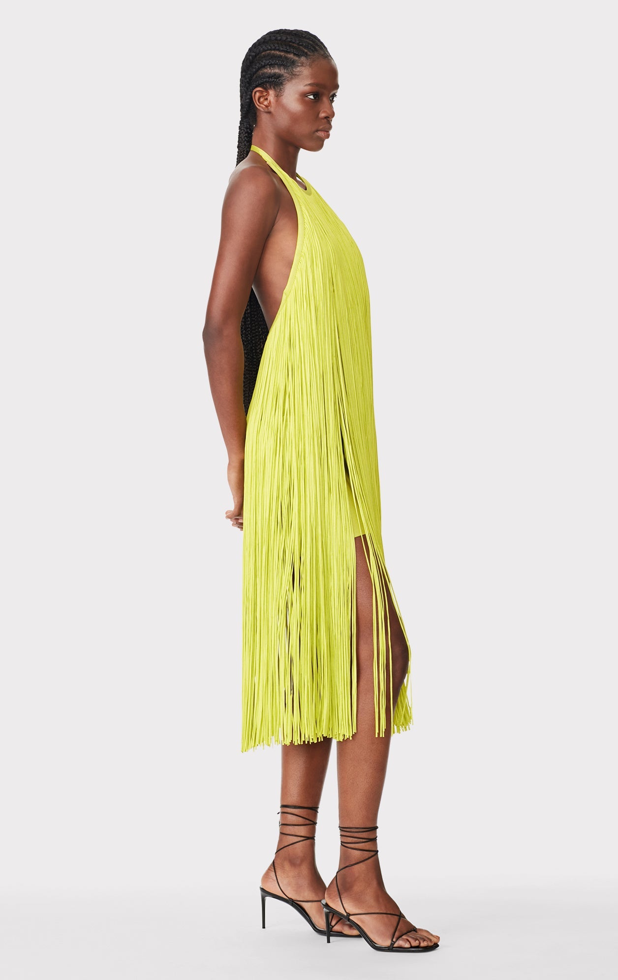 Fringed Halter Midi Dress | Chartreuse