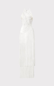 Draped Fringe Asymmetrical Gown | Alabaster