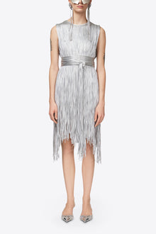 Metallic Fringe Mini Dress | Silver