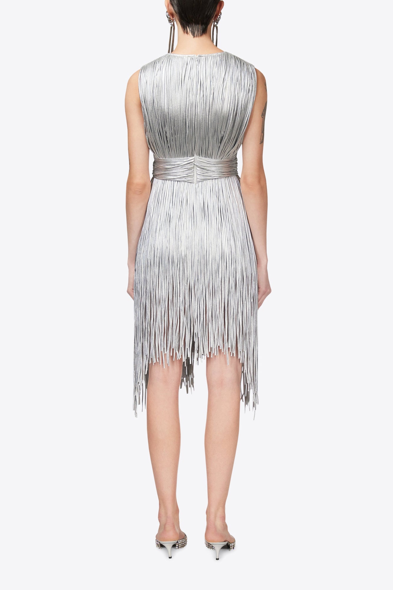 Metallic Fringe Mini Dress | Silver