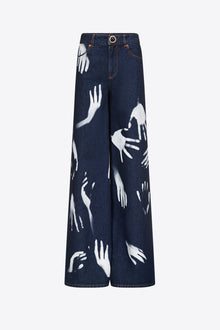 Handprint Wide Leg Jean | Dark Blue