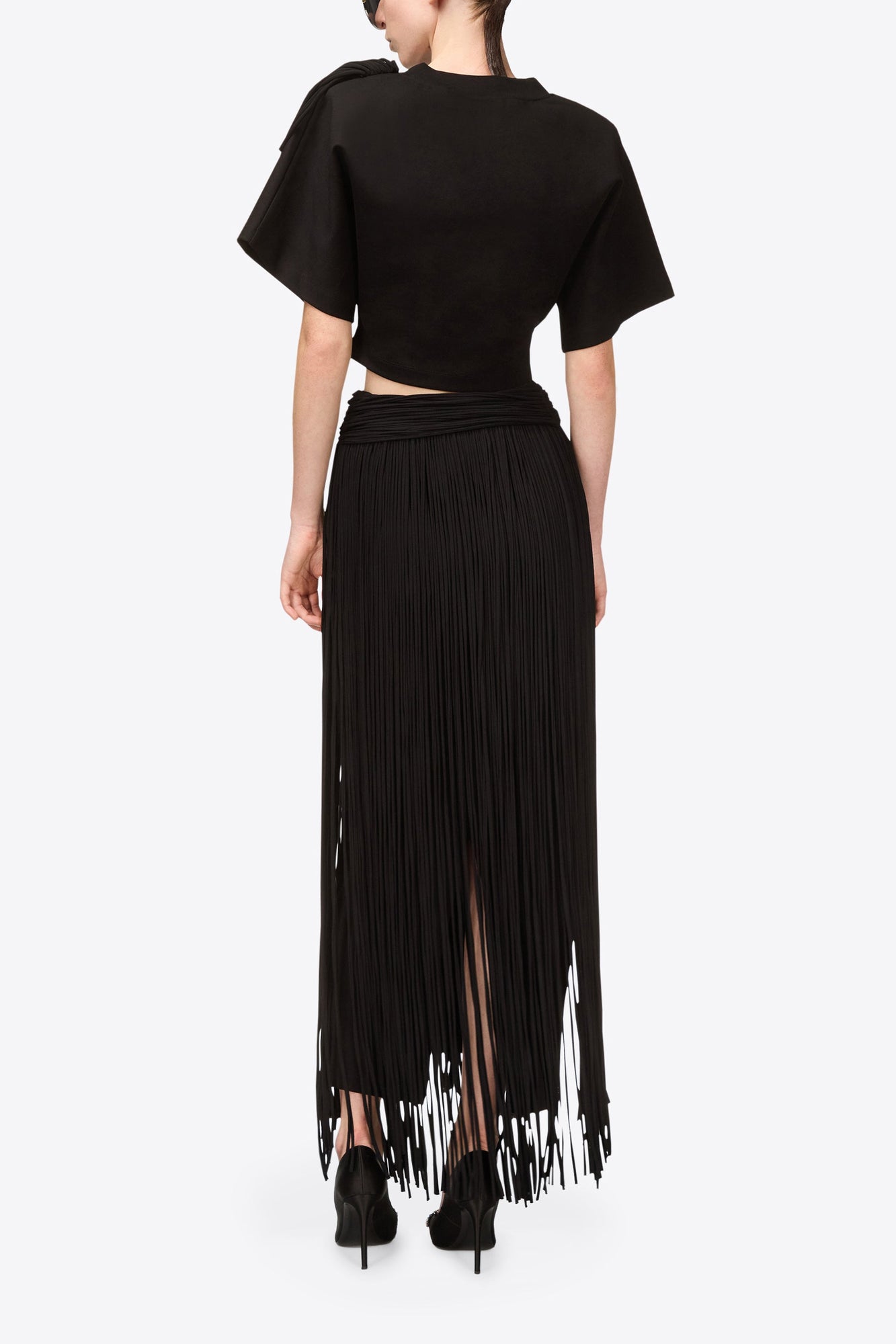 Fringe Brooch Cropped T-Shirt | Black