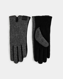 The OLGA - L425541 Grey women’s wool gloves by Rudsak, shown with one palm up and one down against a white background, feature soft, wool-like fabric in gray and black—an ideal accessory for cold weather.