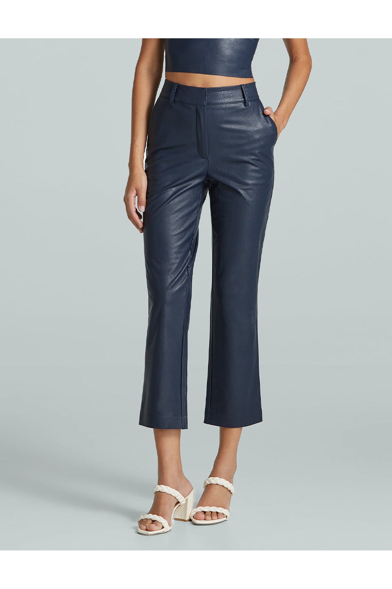 Faux Leather 7/8 Trouser | Navy