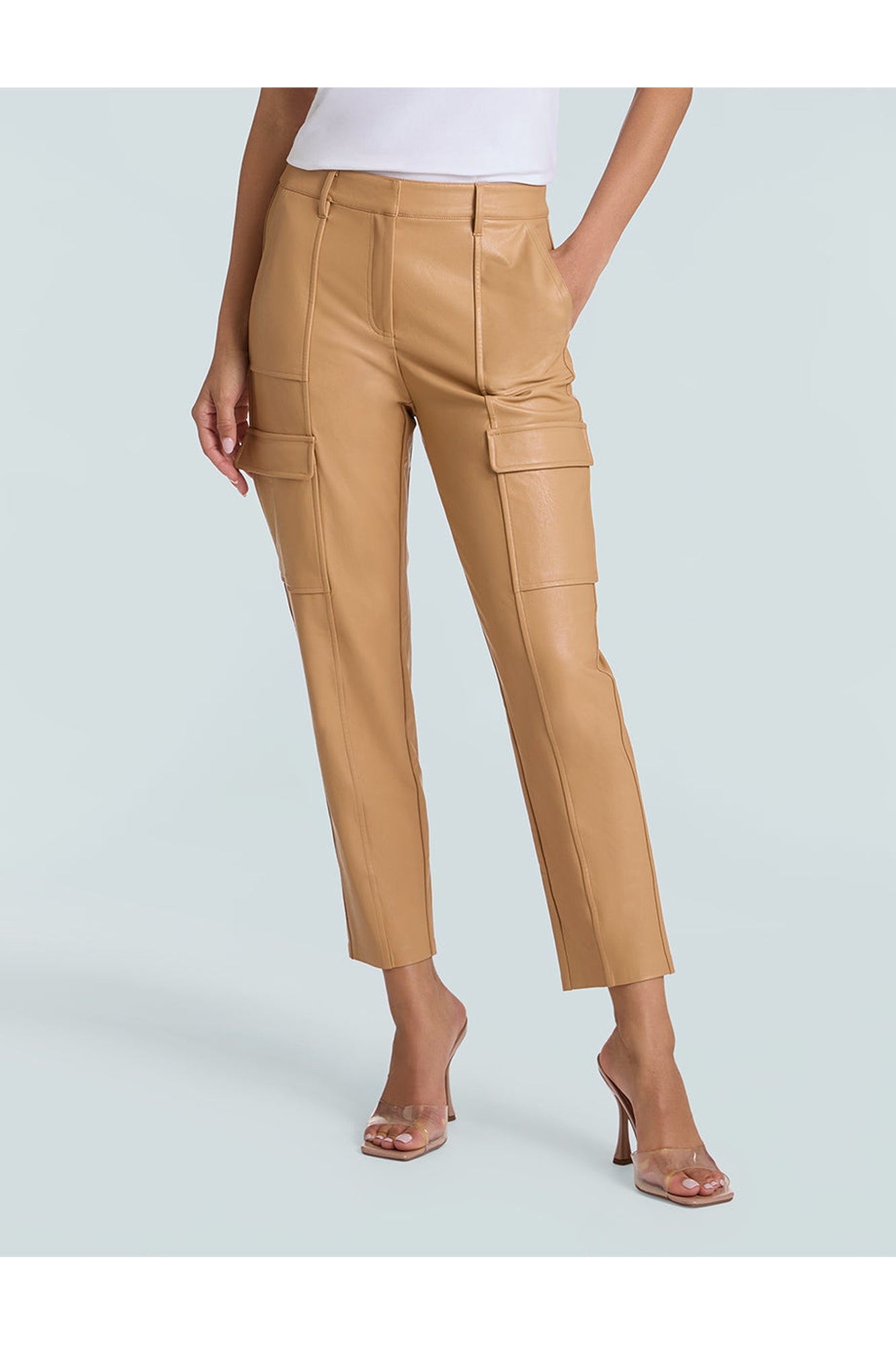 Faux Leather 7/8 Utility Trouser | Camel