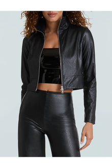 Faux Leather Cropped Biker Jacket | Black