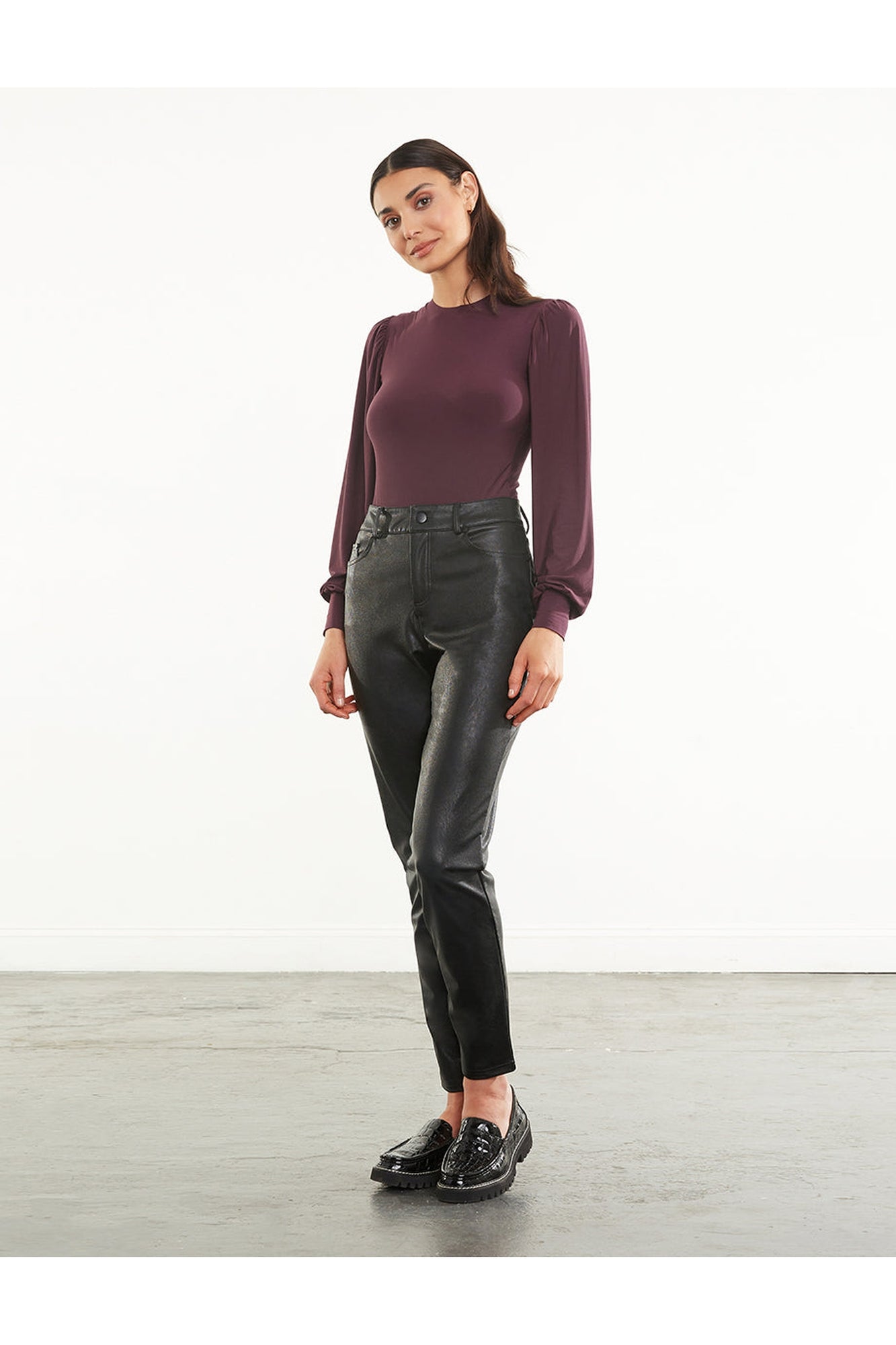 Faux Leather Five Pocket Pant | Black