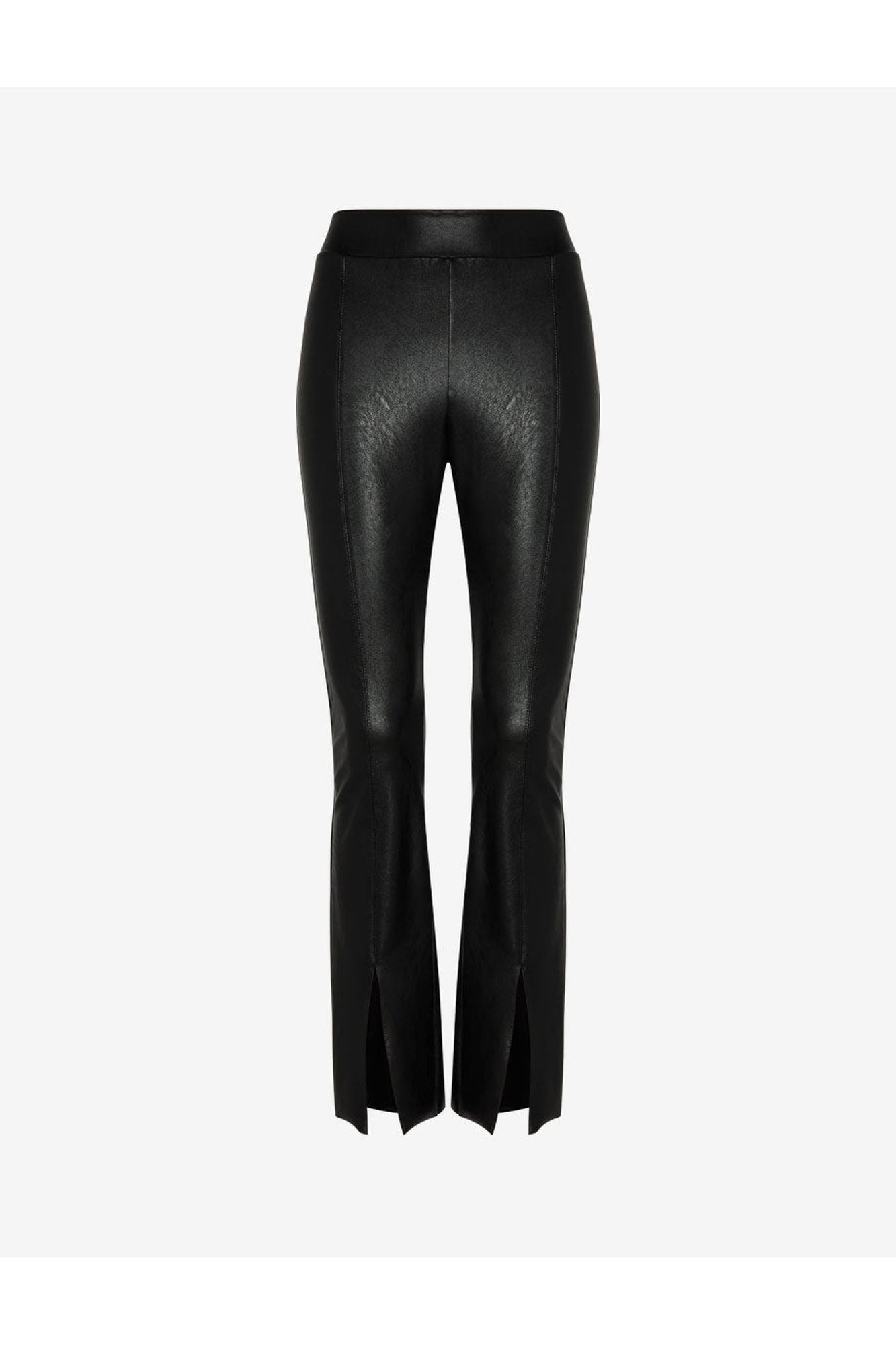 Faux Leather Split Front Pant | Black