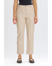 Faux Leather Straight Leg Pant | Ecru