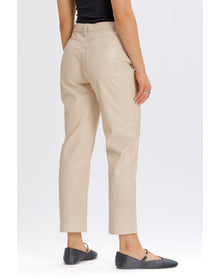 Faux Leather Straight Leg Pant | Ecru